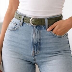 Western Style Olive Green Leather Belt 35.5" X 1"